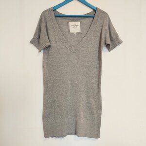 Abercrombie & Fitch Womens V-neck Knit Sweater Mini Dress Large Gray Y2K Preppy